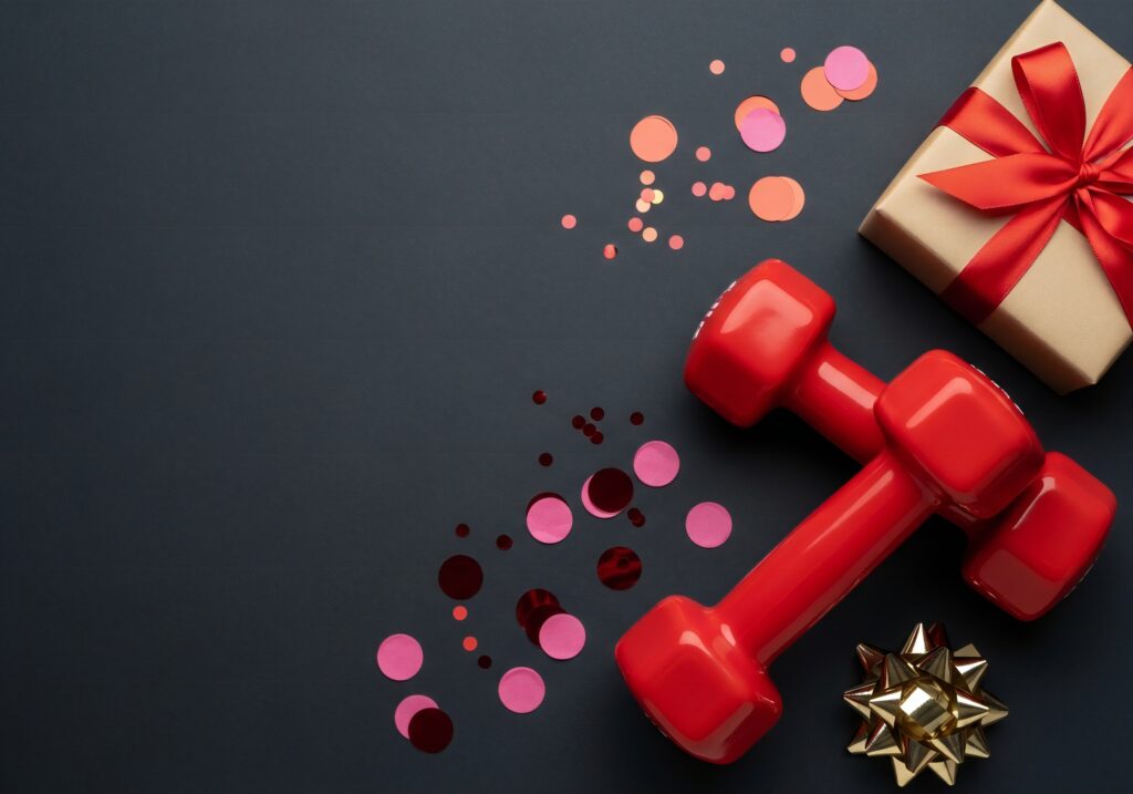 dumbells and presents